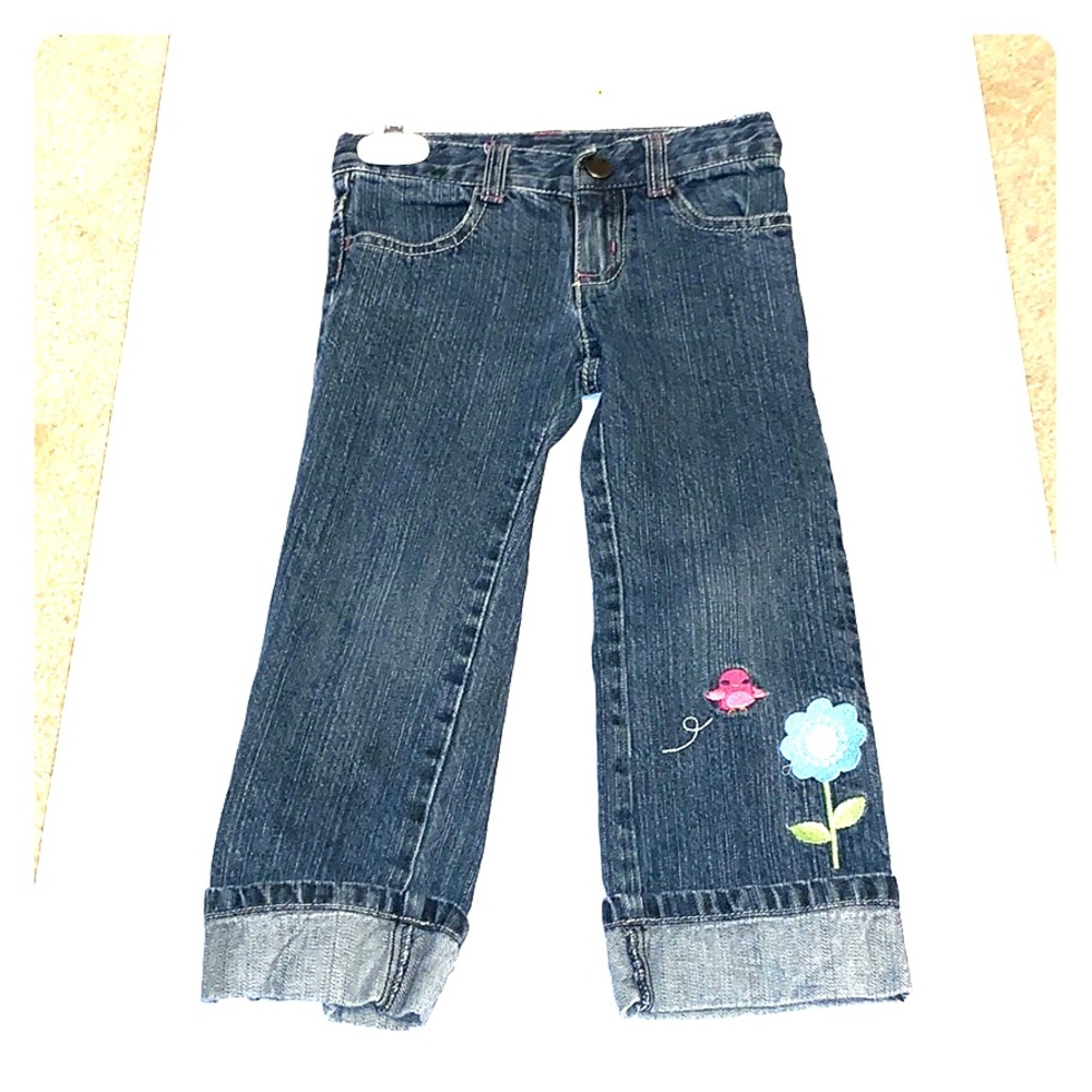Girls 3T cuffed jeans with embroidery